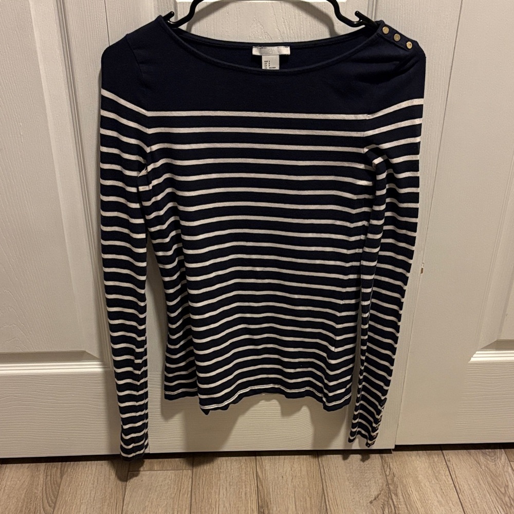 H&M Navy and Cream Striped Long Sleeve Top